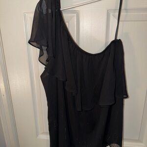 Torrid Black One Shoulder Top with Ruffle and shimmers